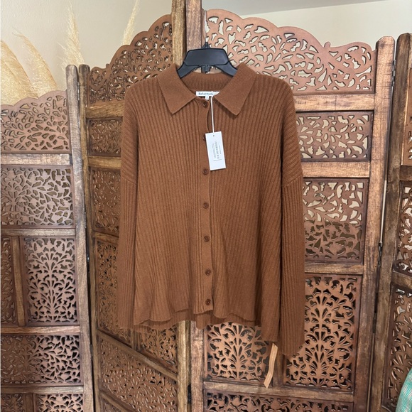 NEW NWT Reformation Cafe Fantino Cashmere Collared Cardigan Cinnamon - Picture 3 of 4